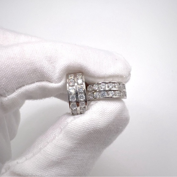 .925 Sterling Silver Cz Huggie Hoop Earrings - Picture 4 of 16